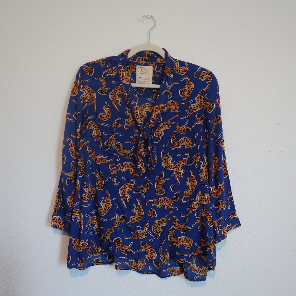 52 Conversations by Anthropologie Cheetah Print Blouse, Size Small - Picture 2 of 7